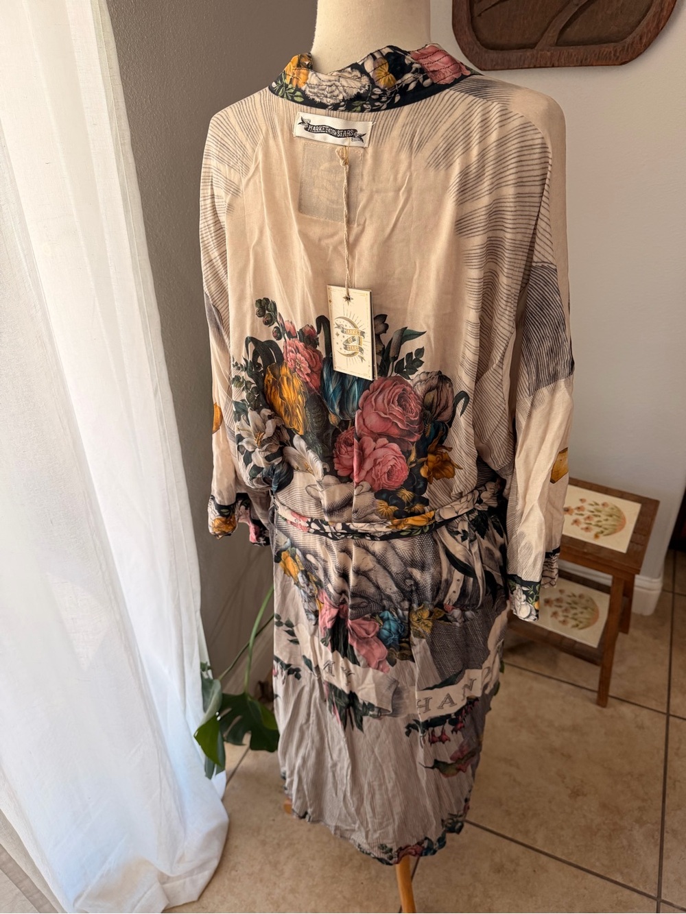 Market of Stars Floral Hand Print Kimono Robe Duster NWT